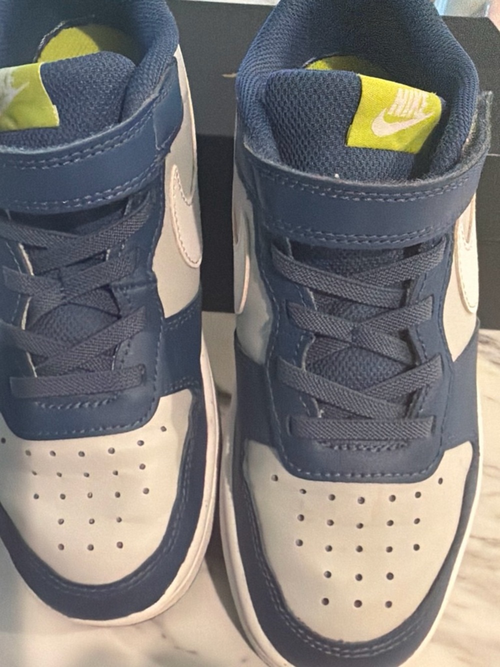 Nike Kids Navy, White and Lime High-Top Sneakers